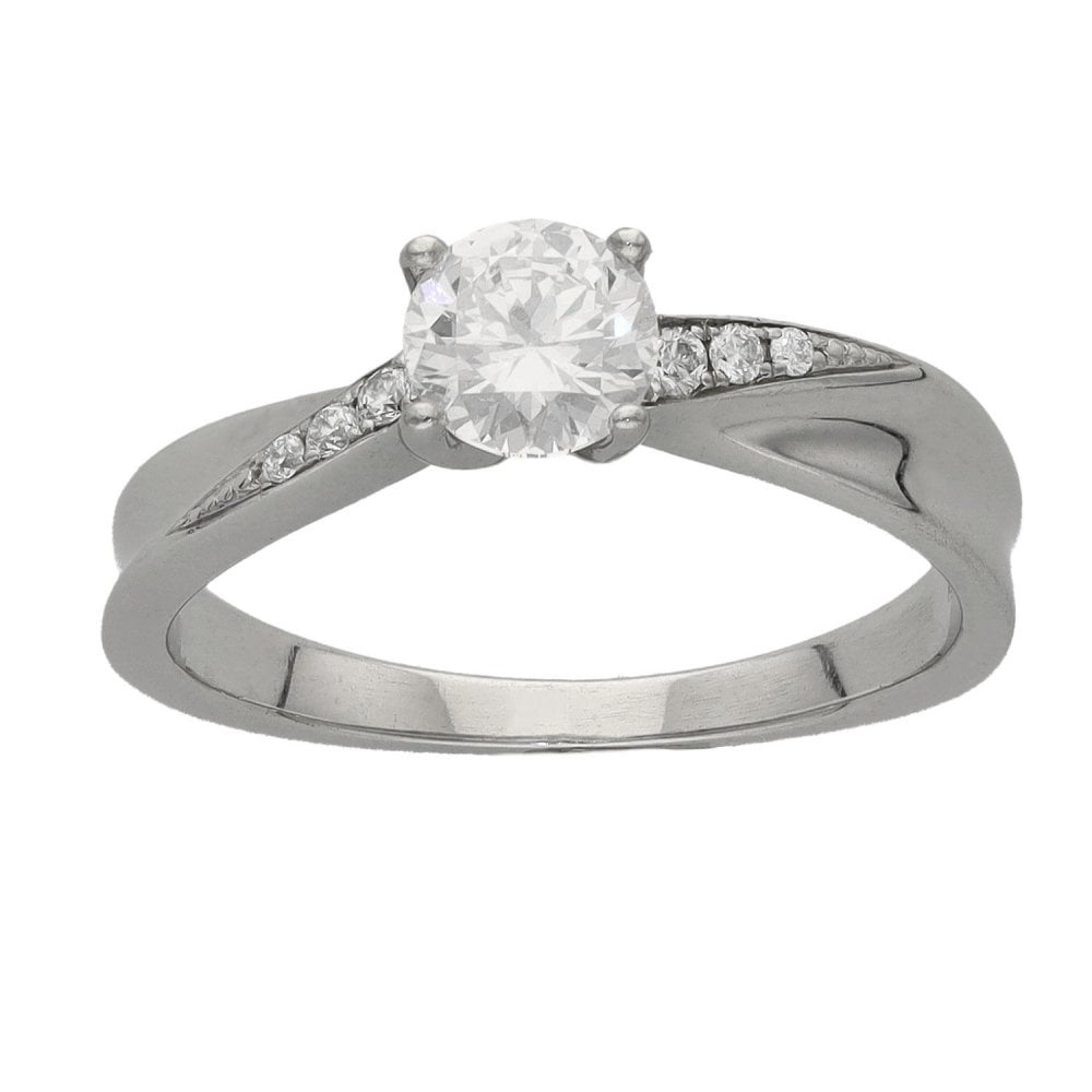 Ladies 18ct White Gold Diamond Engagement Ring - Size J