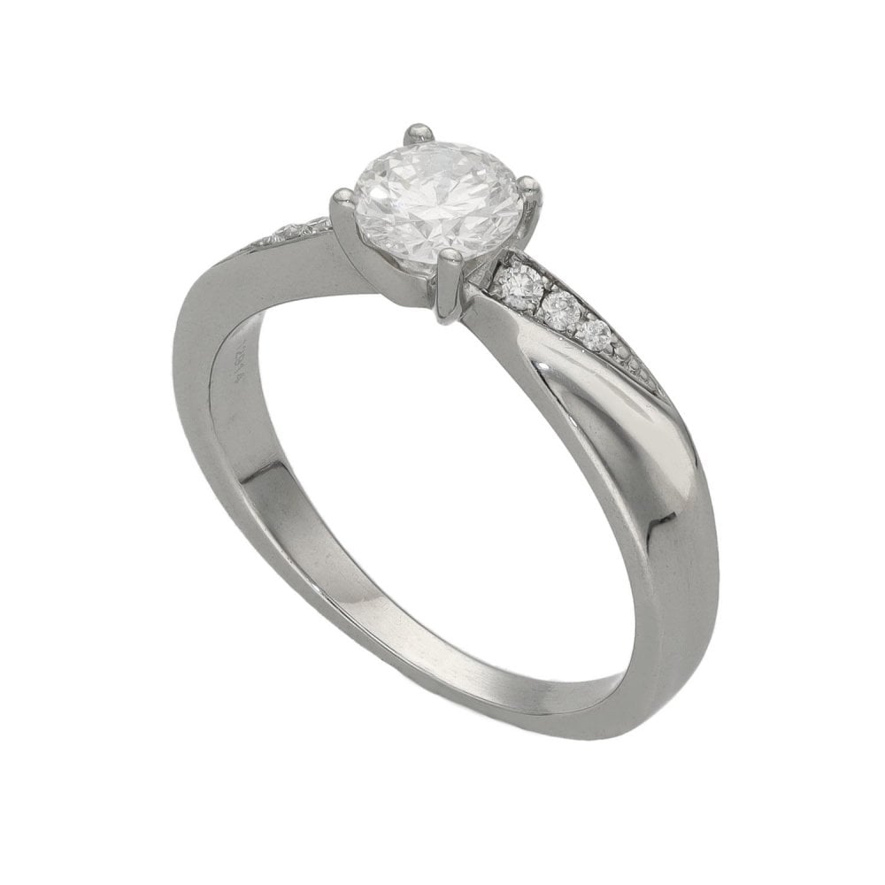 Ladies 18ct White Gold Diamond Engagement Ring - Size J