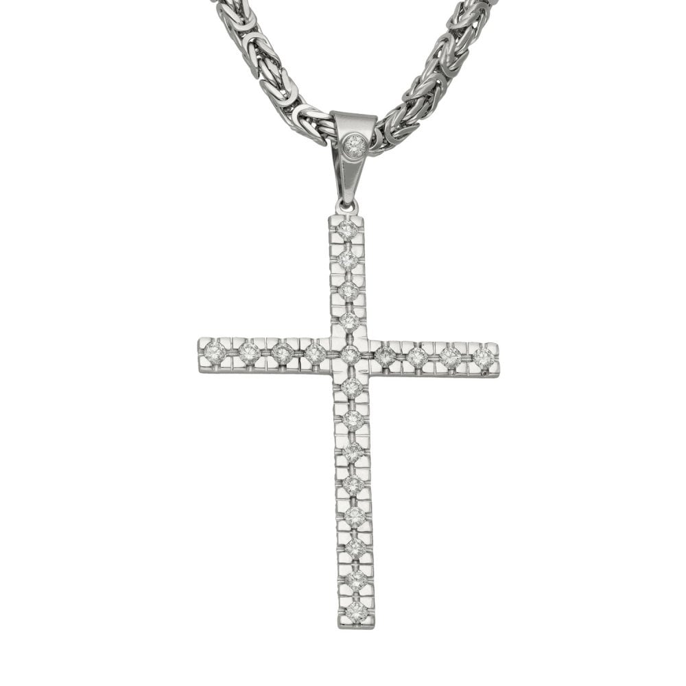 9ct White Gold Diamond Cross & 14ct White Gold Chain - 2.26ct