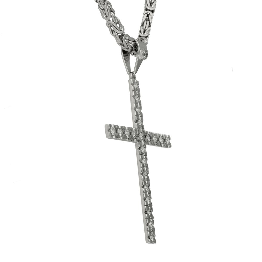 9ct White Gold Diamond Cross & 14ct White Gold Chain - 2.26ct