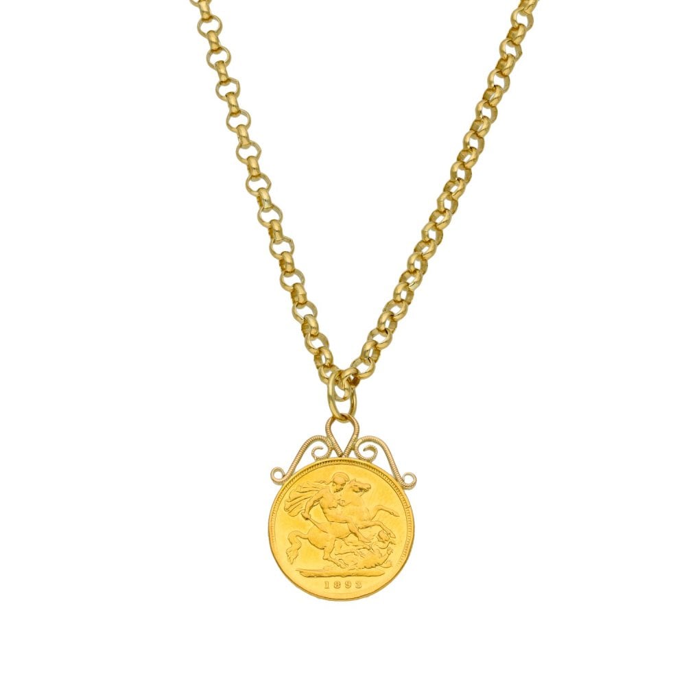 1893 Yellow Gold Half Sovereign Coin Pendant & Chain - 18"