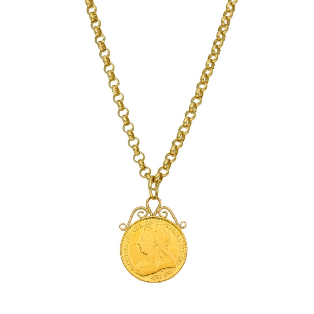 1893 Yellow Gold Half Sovereign Coin Pendant & Chain - 18"