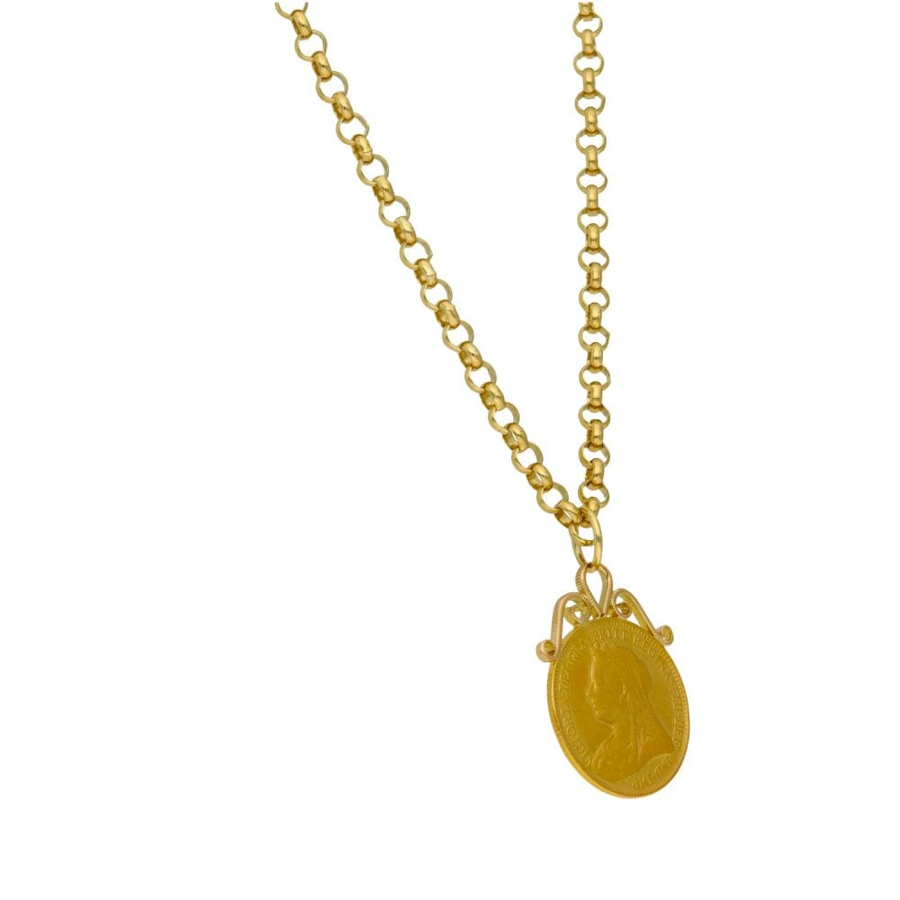 1893 Yellow Gold Half Sovereign Coin Pendant & Chain - 18"
