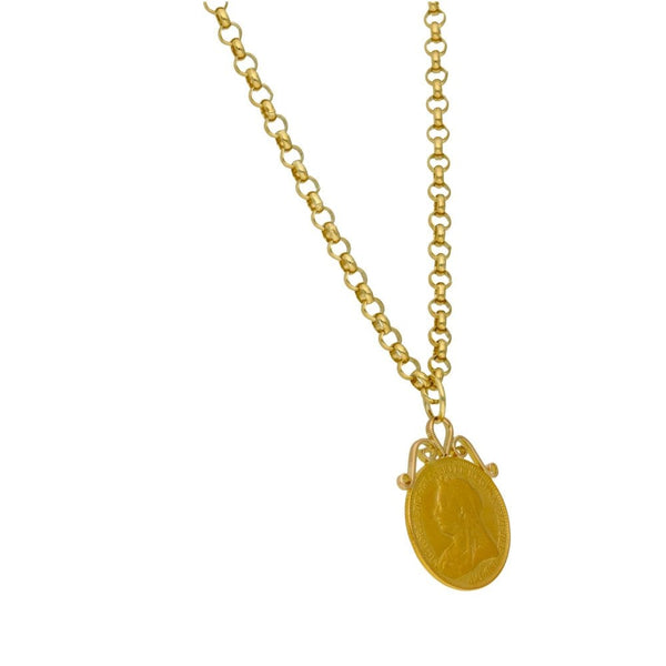 1893 Yellow Gold Half Sovereign Coin Pendant & Chain - 18"