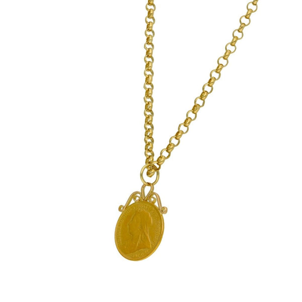 1893 Yellow Gold Half Sovereign Coin Pendant & Chain - 18"