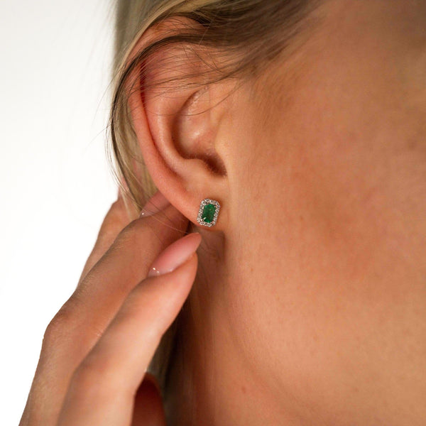 9ct White Gold Emerald & Diamond Cluster Earrings - 0.17ct