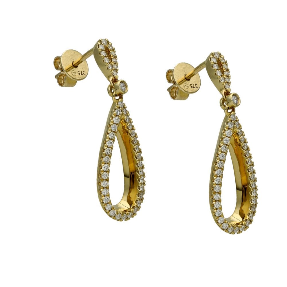 9ct Yellow Gold Oval Diamond Drop Earrings - 0.41ct