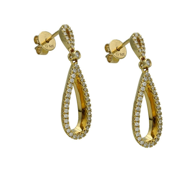 9ct Yellow Gold Oval Diamond Drop Earrings - 0.41ct