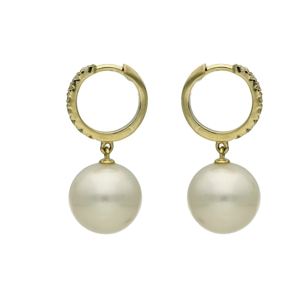9ct Yellow Gold Diamond & Culture Pearl Huggie Earrings
