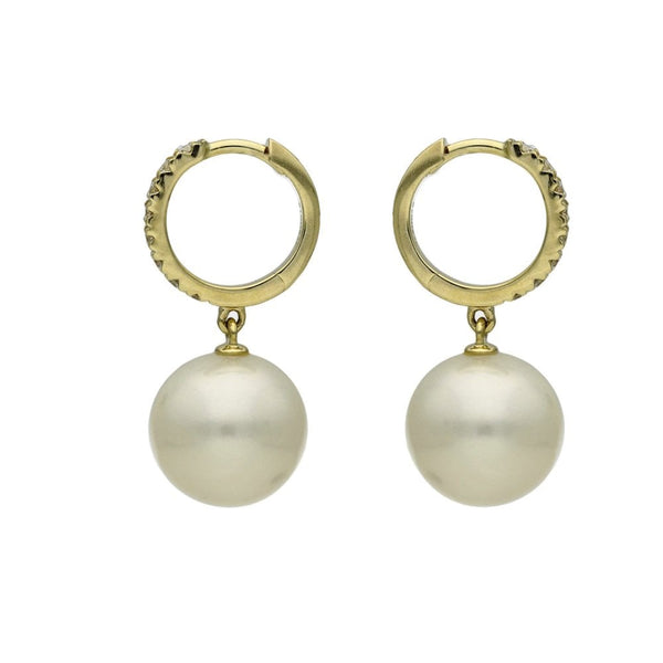 9ct Yellow Gold Diamond & Culture Pearl Huggie Earrings
