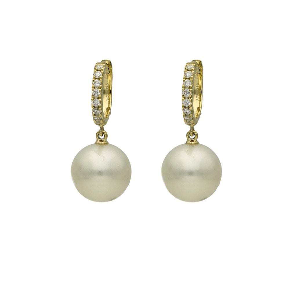 9ct Yellow Gold Diamond & Culture Pearl Huggie Earrings