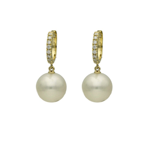 9ct Yellow Gold Diamond & Culture Pearl Huggie Earrings