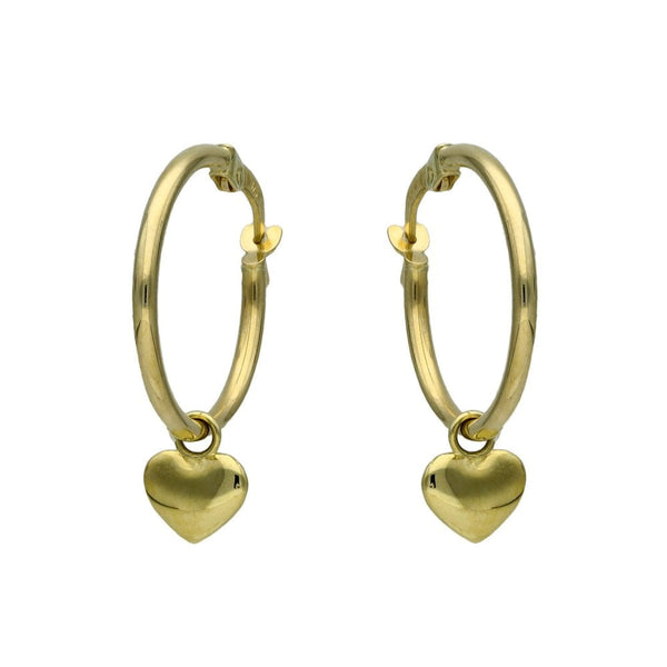 9ct Yellow Gold Heart Hoop Earrings