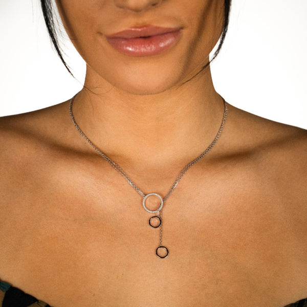 18ct White Gold Diamond Slider Necklace - 17" - 0.18ct