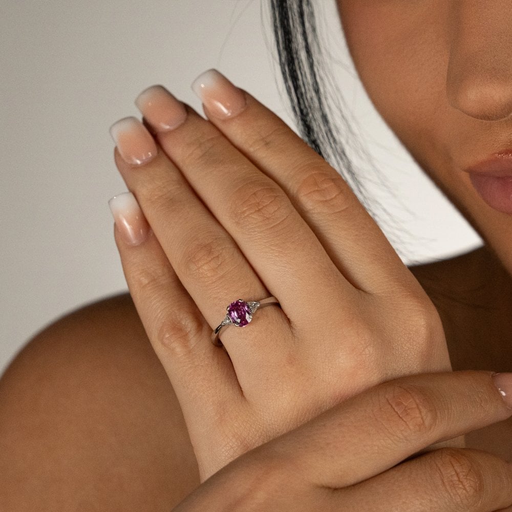 18ct White Gold Pink Sapphire & Diamond Trilogy Ring - 0.24ct