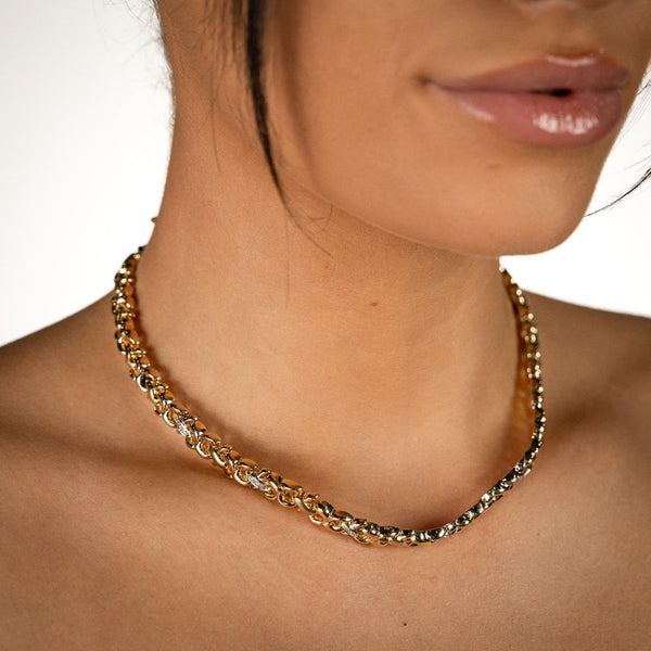 14ct Yellow Gold Diamond Set Necklace - 17" - 0.36ct