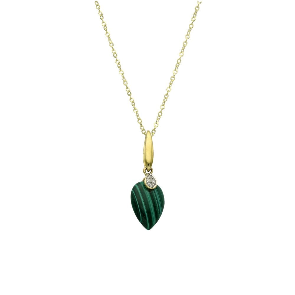 9ct Yellow Gold Malachite & Diamond Pendant & Necklace - 16/18"