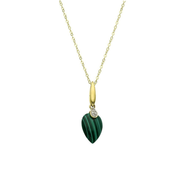 9ct Yellow Gold Malachite & Diamond Pendant & Necklace - 16/18"