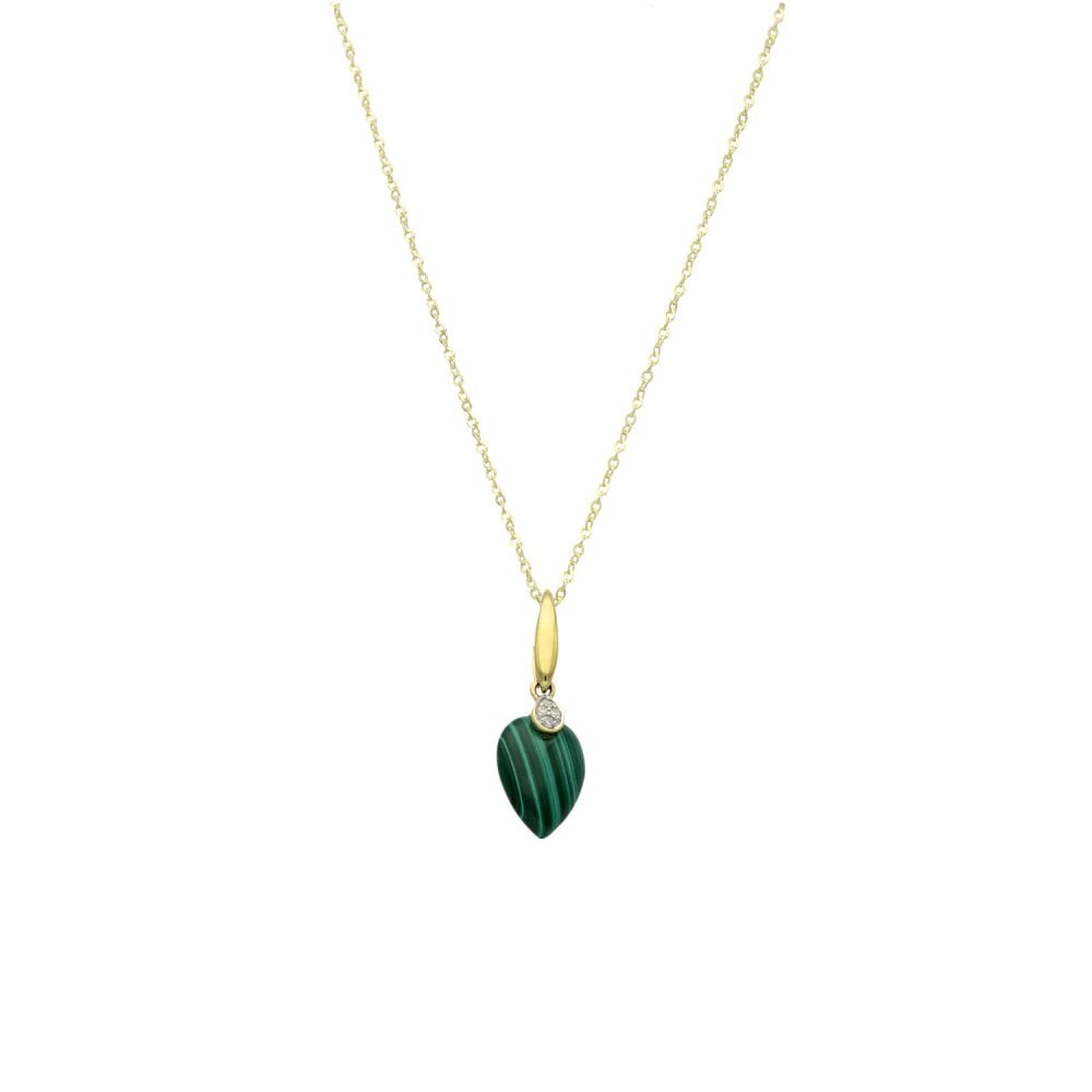 9ct Yellow Gold Malachite & Diamond Pendant & Necklace - 16/18"