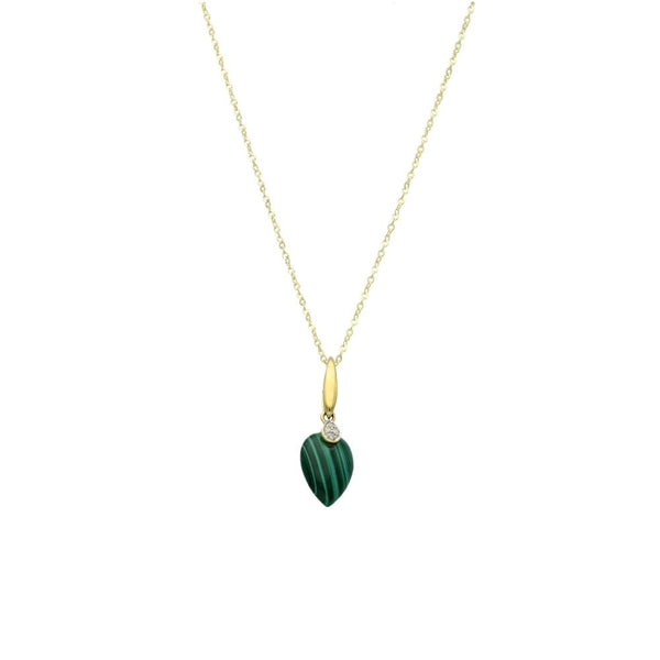 9ct Yellow Gold Malachite & Diamond Pendant & Necklace - 16/18"