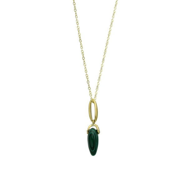 9ct Yellow Gold Malachite & Diamond Pendant & Necklace - 16/18"