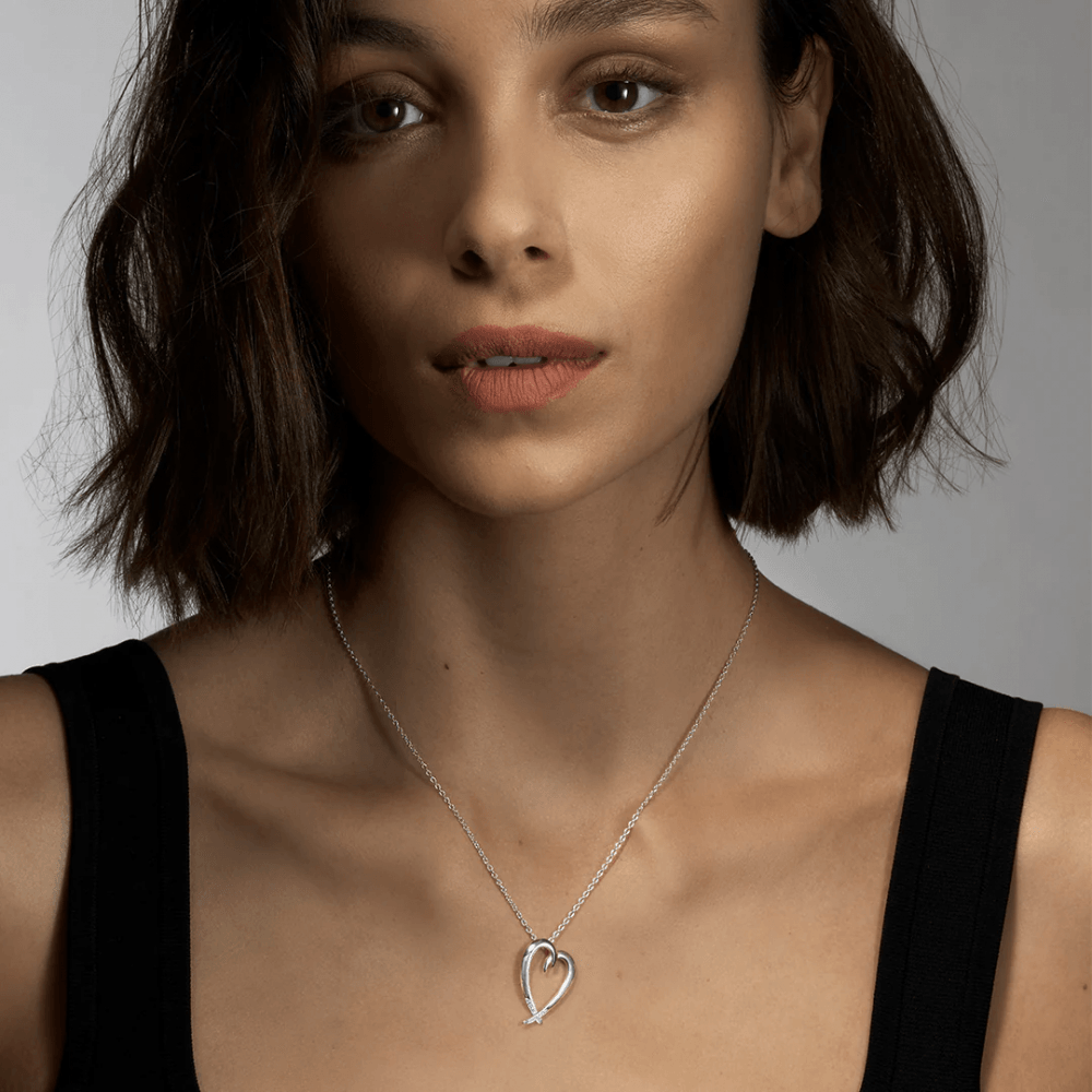 Hook Heart Pendant - Silver Diamond