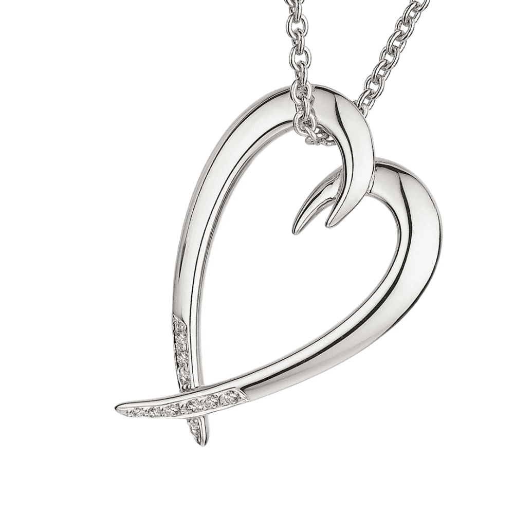 Hook Heart Pendant - Silver Diamond