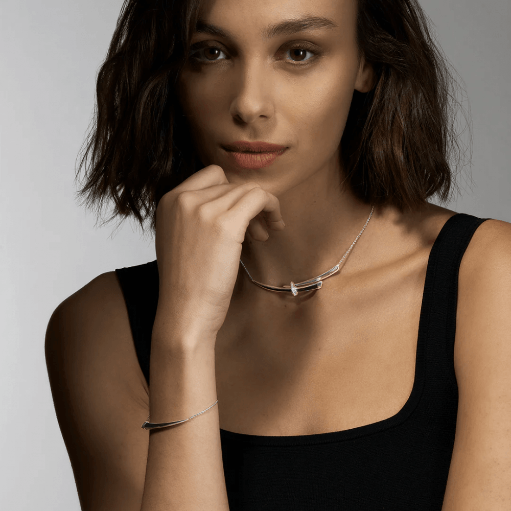 Sabre Deco Horizontal Necklace - Silver & Ceramic