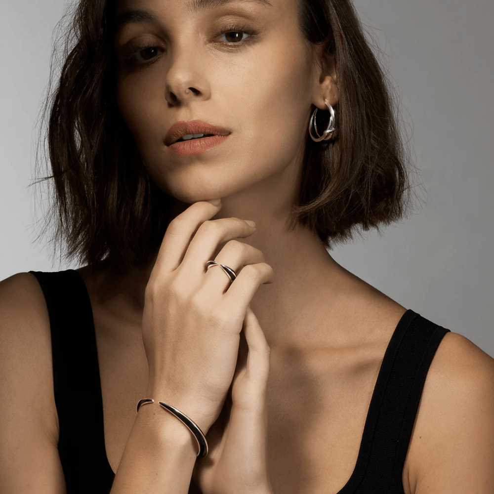 Sabre Deco Silver and Ceramic Cuff Bangle
