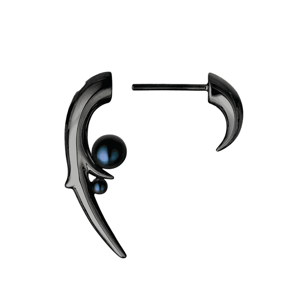 Silver Black Rhodium and Black Pearl Hooked Earrings