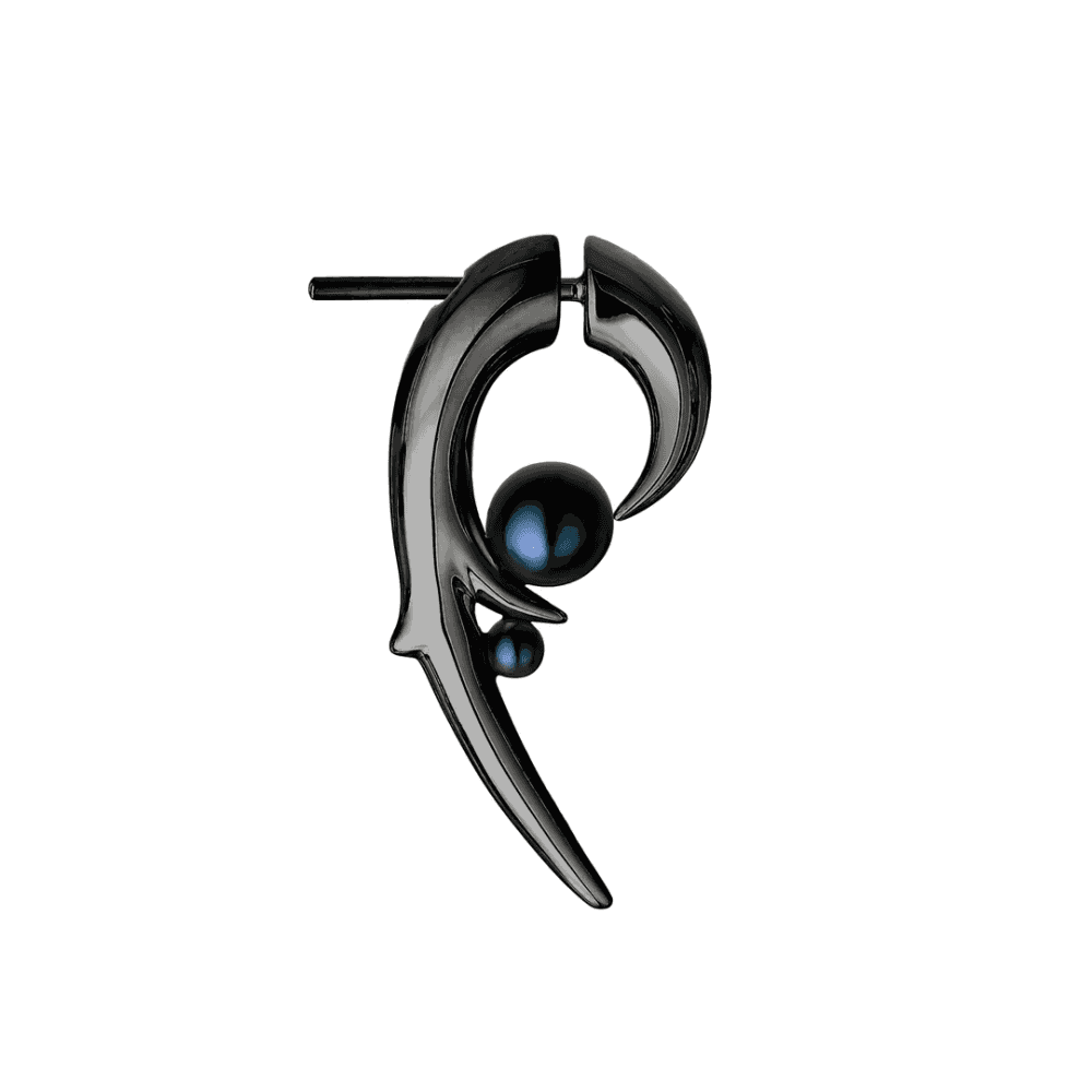 Silver Black Rhodium and Black Pearl Hooked Earrings