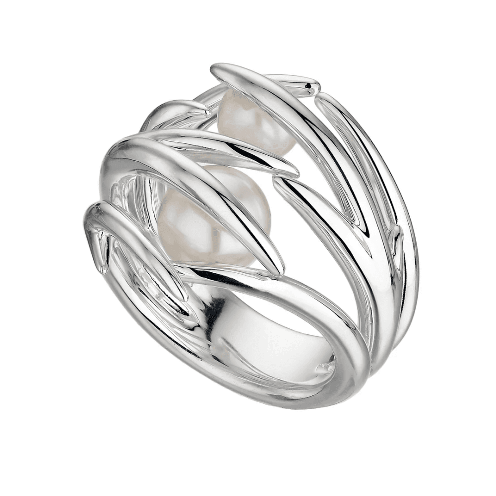 Silver Hooked Pearl Ring
