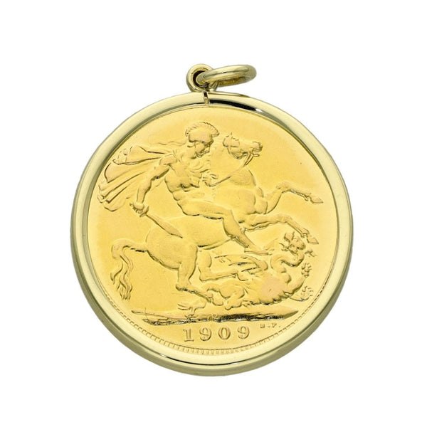 1909 Yellow Gold Full Sovereign Coin Pendant - 8.9g