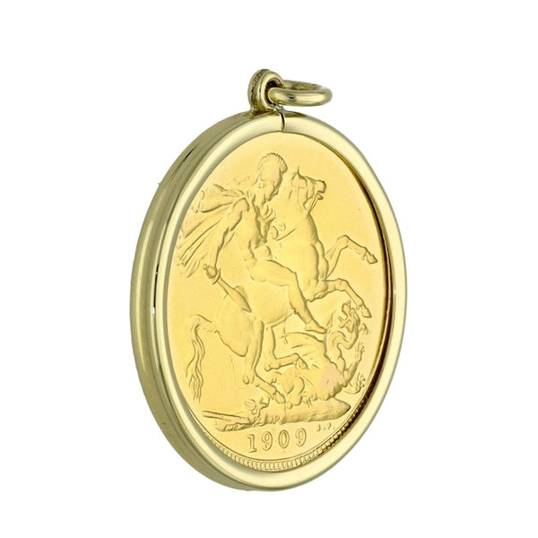 1909 Yellow Gold Full Sovereign Coin Pendant - 8.9g