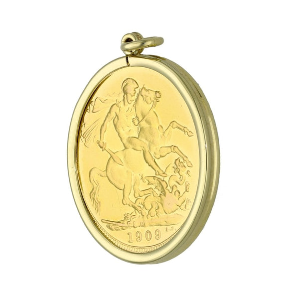 1909 Yellow Gold Full Sovereign Coin Pendant - 8.9g