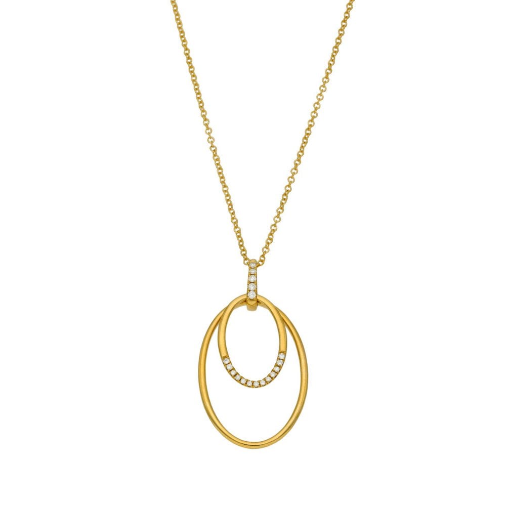 Ladies 9ct Yellow Gold Diamond Set Double Open Pendant & Chain