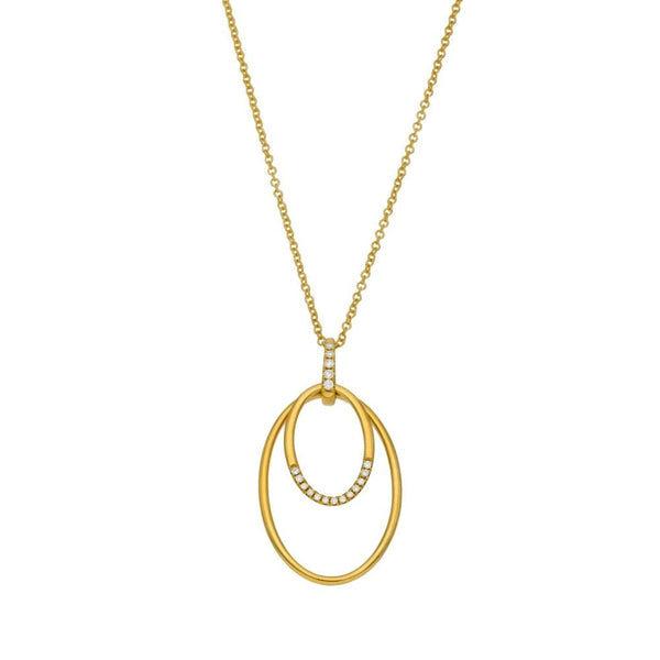 Ladies 9ct Yellow Gold Diamond Set Double Open Pendant & Chain