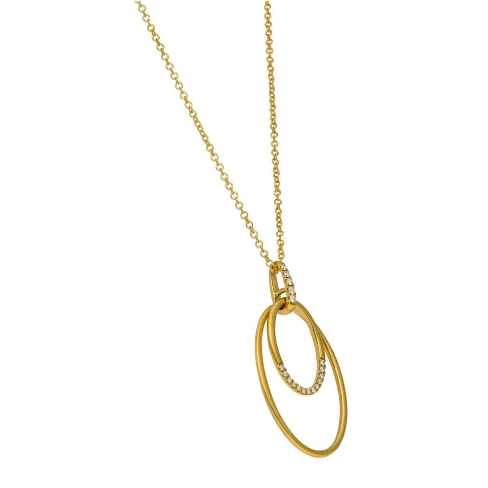 Ladies 9ct Yellow Gold Diamond Set Double Open Pendant & Chain