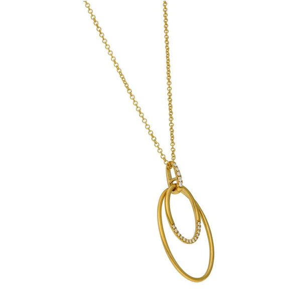 Ladies 9ct Yellow Gold Diamond Set Double Open Pendant & Chain