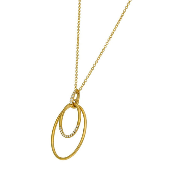 Ladies 9ct Yellow Gold Diamond Set Double Open Pendant & Chain