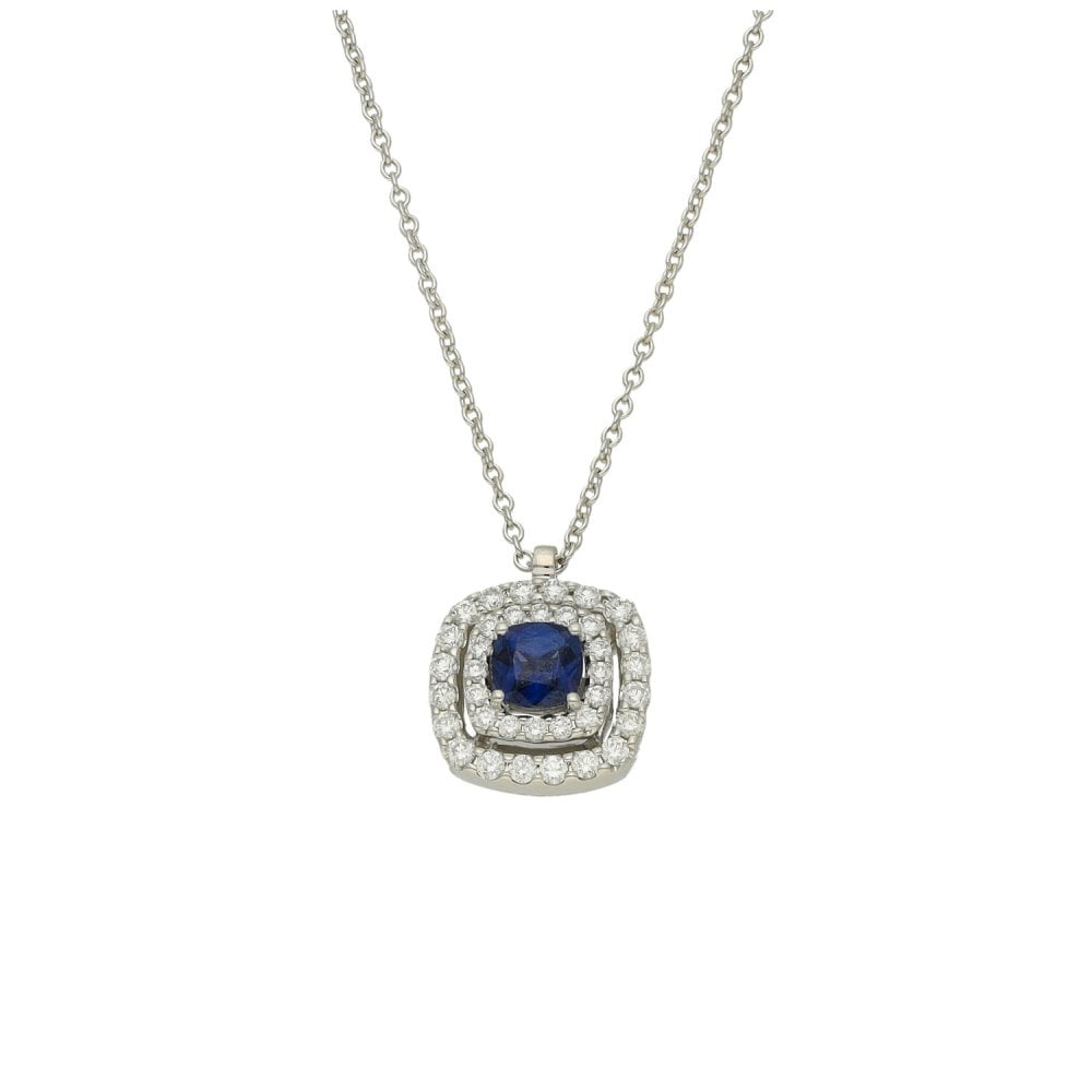 Ladies 18ct White Gold Diamond & Sapphire Pendant - 17"-18"