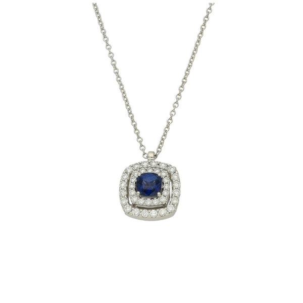 Ladies 18ct White Gold Diamond & Sapphire Pendant - 17"-18"