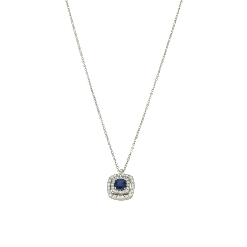 Ladies 18ct White Gold Diamond & Sapphire Pendant - 17"-18"