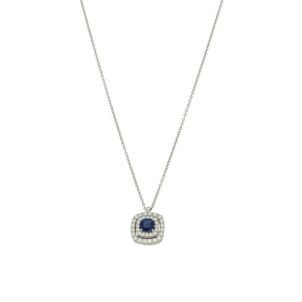Ladies 18ct White Gold Diamond & Sapphire Pendant - 17"-18"