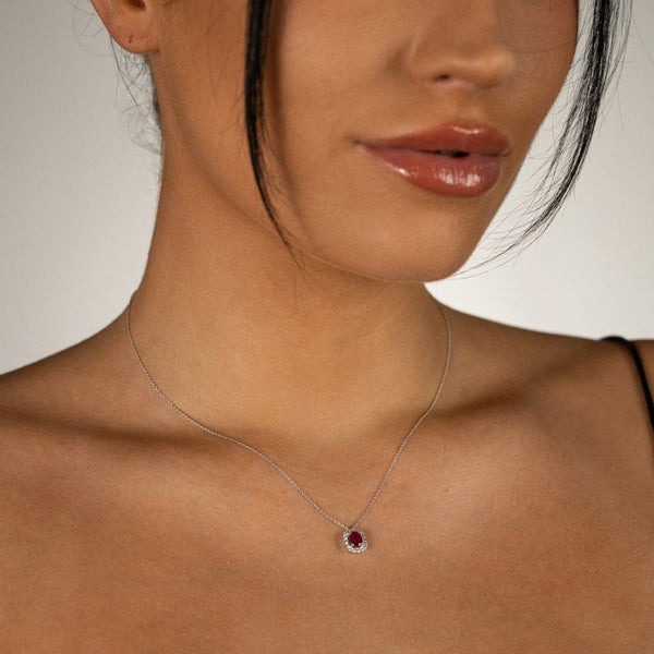 Ladies 18ct White Gold Diamond & Ruby Pendant & Chain