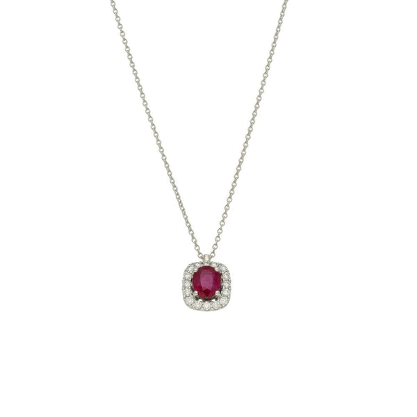Ladies 18ct White Gold Diamond & Ruby Pendant & Chain