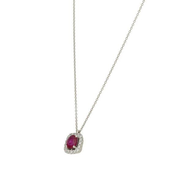 Ladies 18ct White Gold Diamond & Ruby Pendant & Chain
