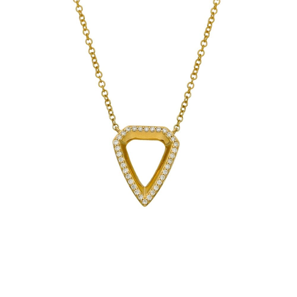 Ladies 9ct Yellow Gold Triangle Diamond Set Necklace - 18" - 16"