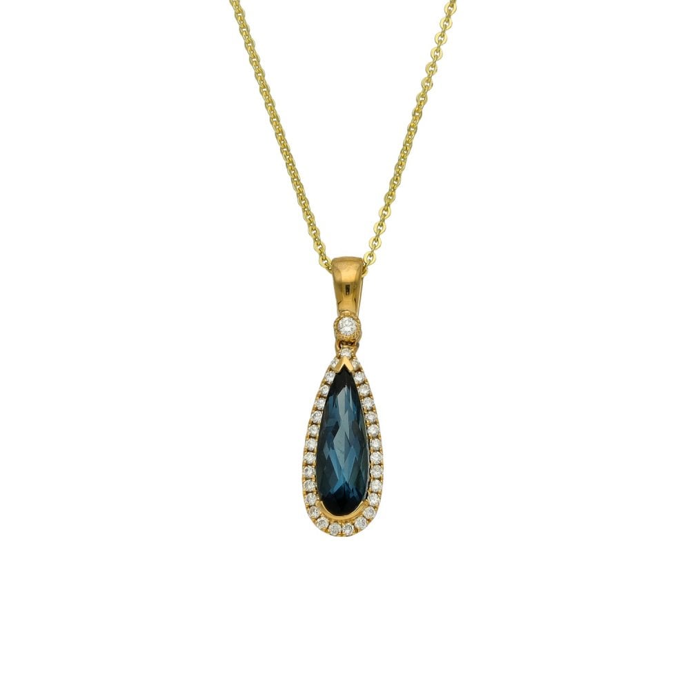 Ladies 9ct Gold Diamond & London Blue Topaz Pendant & Chain