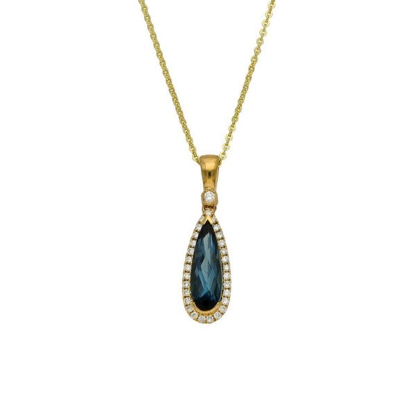 Ladies 9ct Gold Diamond & London Blue Topaz Pendant & Chain
